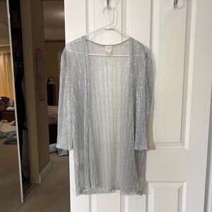 Chico’s Shimmering Silver Open Cardigan